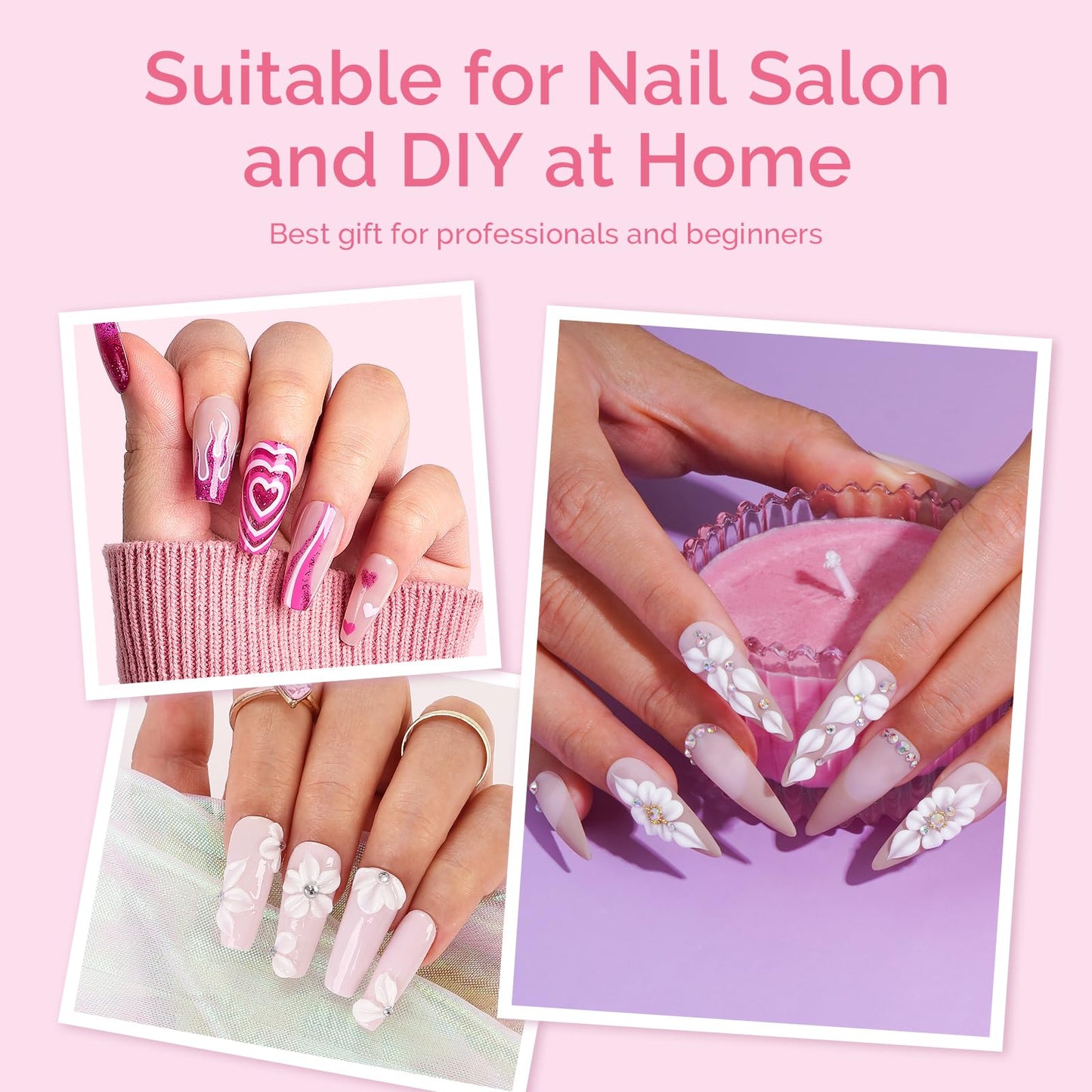 MelodySusie 3Pcs Acrylic Nail Brush Set with Portable UV LED Nail Lamp for Semi Cured Gel Nail Strips