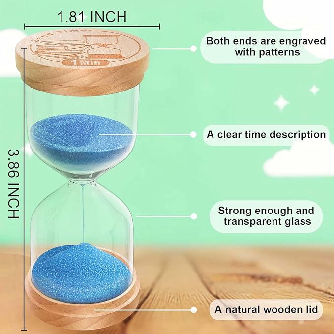 10 Minute Sand Timer, Wooden Hourglass Sand Clock, Small Wood Blue 10 Min Hour Glass, Sandglass for Brushing Teeth, Reloj De Arena, Classroom, Game, Kitchen, Home, Office