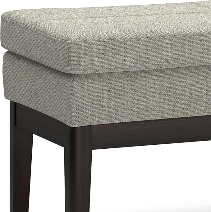 SIMPLIHOME Carlson 45-inch Wide Linen-Look Fabric Ottoman Bench in Greige with Solid Wood Frame for Living Room, Entryway, or Bedroom