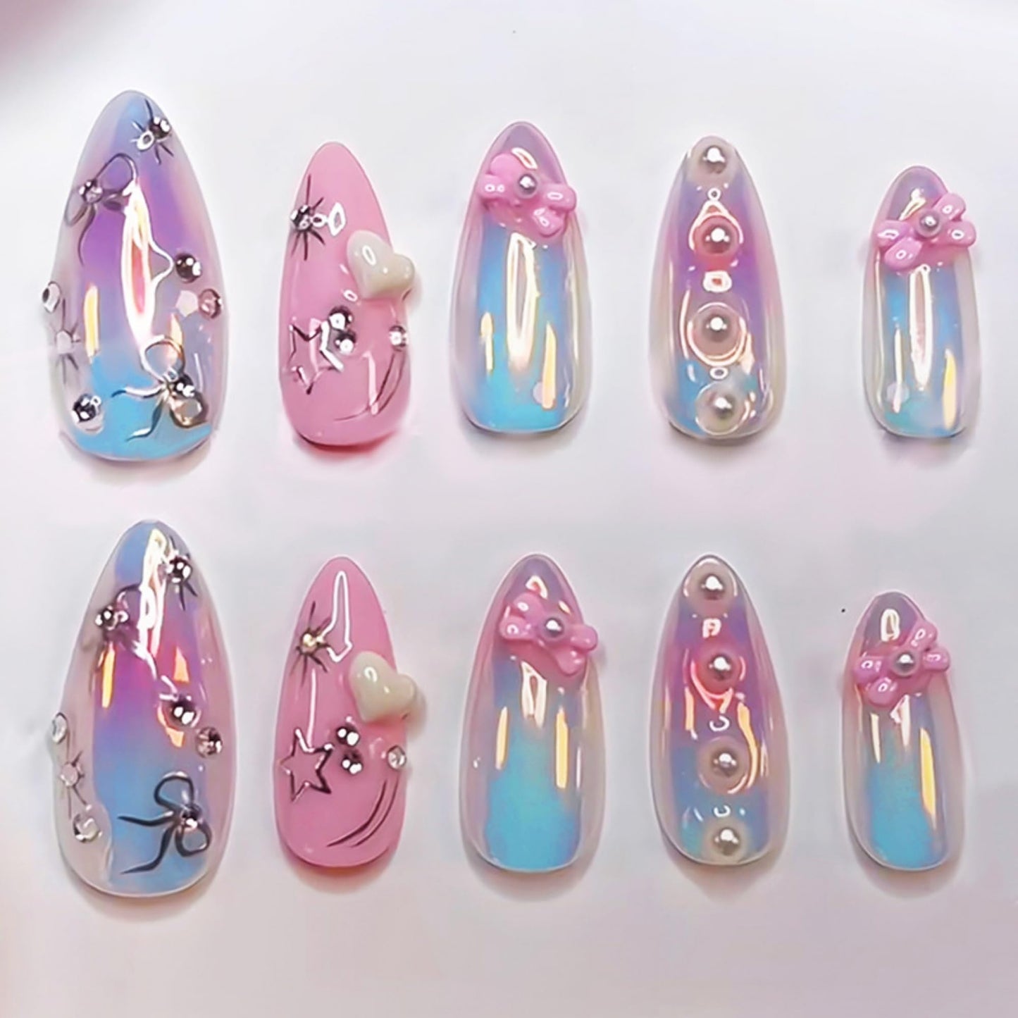 octoswave Press on Nails Long Almond Fake Nails Cat eye Artificial Nail 3D Ombre Stick on Nail for Women 30pcs