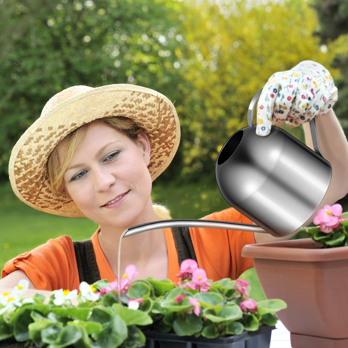 YARNOW 1000ml Stainless Steel Watering can with Long Spout for Indoor Plants, Succulents, and Garden Use (Silver)