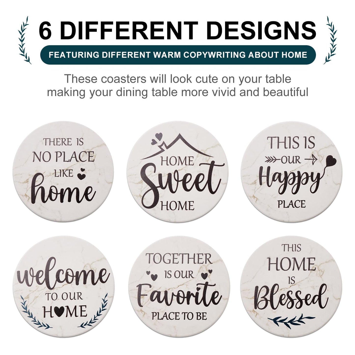 Housewarming Gifts for New Home Coasters Farmhouse Coffee Table Decor Set of 6 Pack Ceramic Cup Coaster Modern House Warming Gift Decorations Coster Cute Marble Drink Coasters Set