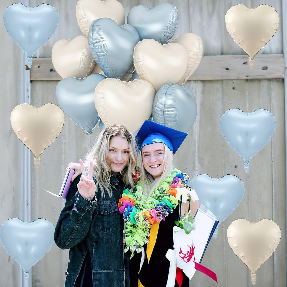 Blue White Heart Balloons, 18 Inch Baby Blue Cream Foil Heart Balloons, 10PCS Light Blue Nude Heart Shape Balloons Blue Helium Mylar Balloons for Boys Men Birthday Baby Shower Valentines Graduation
