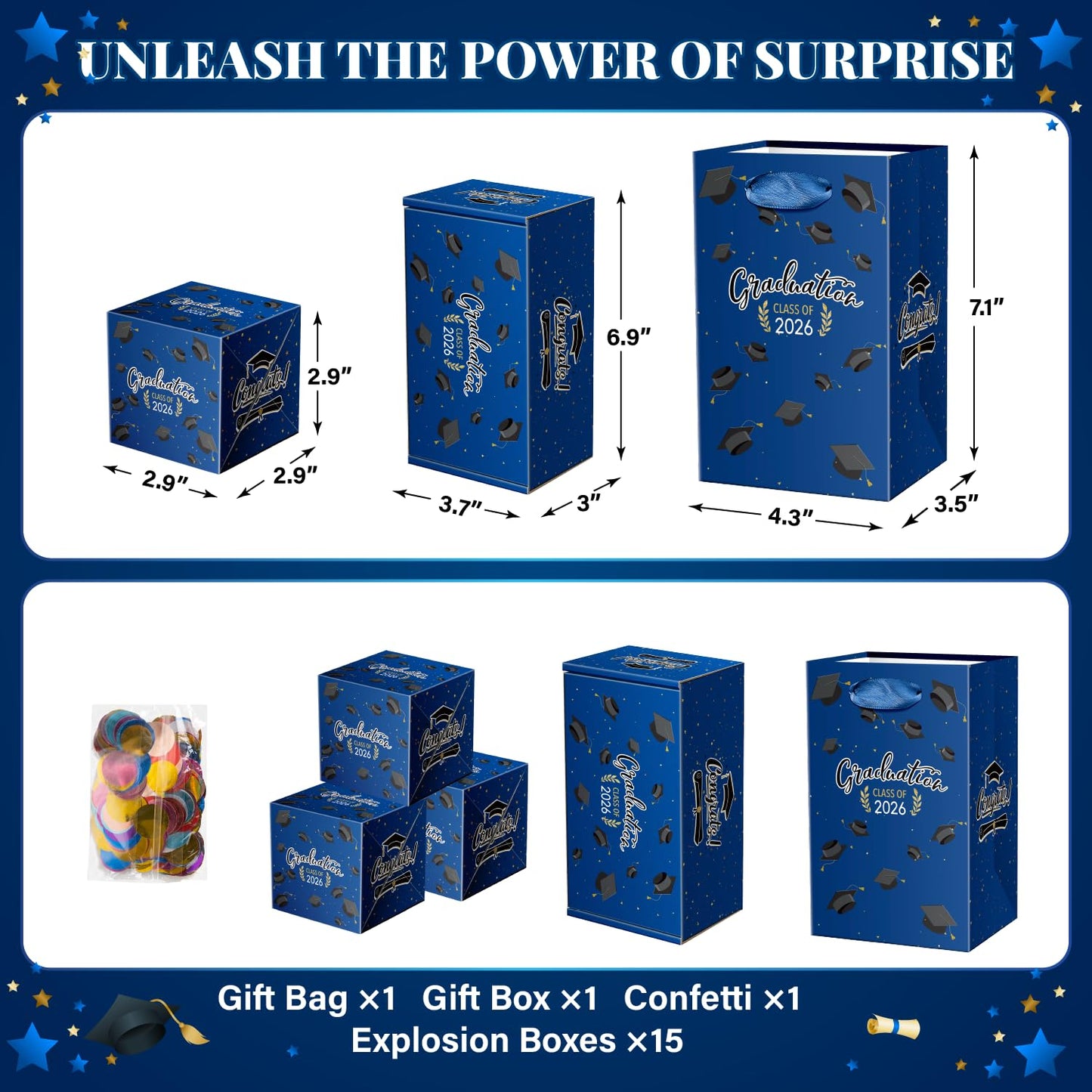 Lyforpyton 2026 Graduation Surprise Explosion Gift Box , DIY Grad Cash Folding Bouncing Gift Box , 15 Pcs Graduation Pop Out Folding Bounce Money Gift Box with Confetti , Suitable for Party Gifts for Graduates ( Blue )