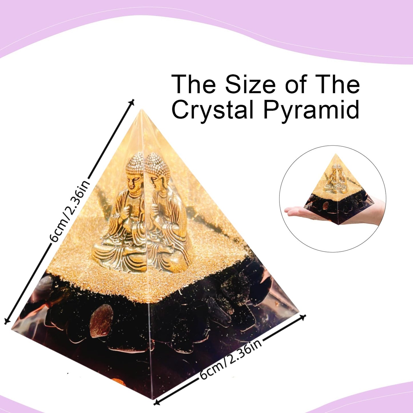 Saefheled Natural Obsidian Orgone Pyramid, Orgonite Crystal Healing Pyramid with Built-in Buddha Statue, Attract Wealth Success, Prosperity, Balance Chakra Used for Meditation & Healing, 6cm