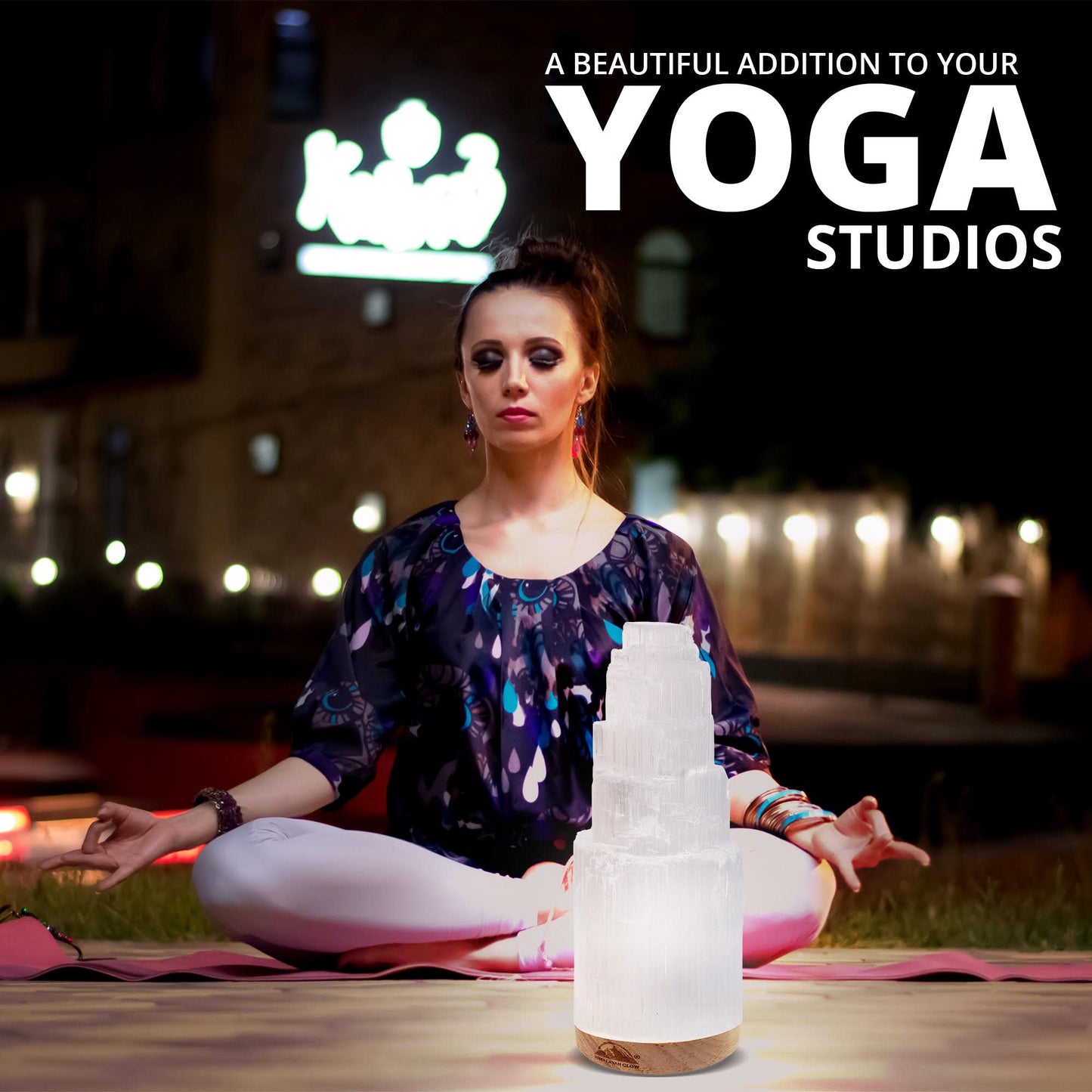 Himalayan Glow Selenite Crystal Lamp 20cm, Hand Curved Morocco |Skyscraper| Crystals and Healing Stones,(ETL Certified) with Wooden Base & USB Charging Cable For Healing Cleansing & Meditation