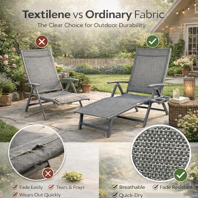 Kozyard Aluminum Outdoor Chaise Lounge Chair, Adjustable Reclining Patio Lounge with Drink Holder, Weather-Resistant Pool, Deck & Yard Recliner,Assemble-Free, Gray