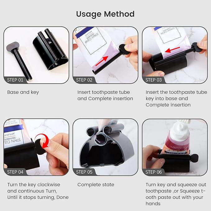 LOVEINUSA Toothpaste Tube Squeezer Dispenser, 3PCS Toothpaste Roller Squeezer Tool Metal Stainless Steel Tooth Paste Holder for Bathroom, Black