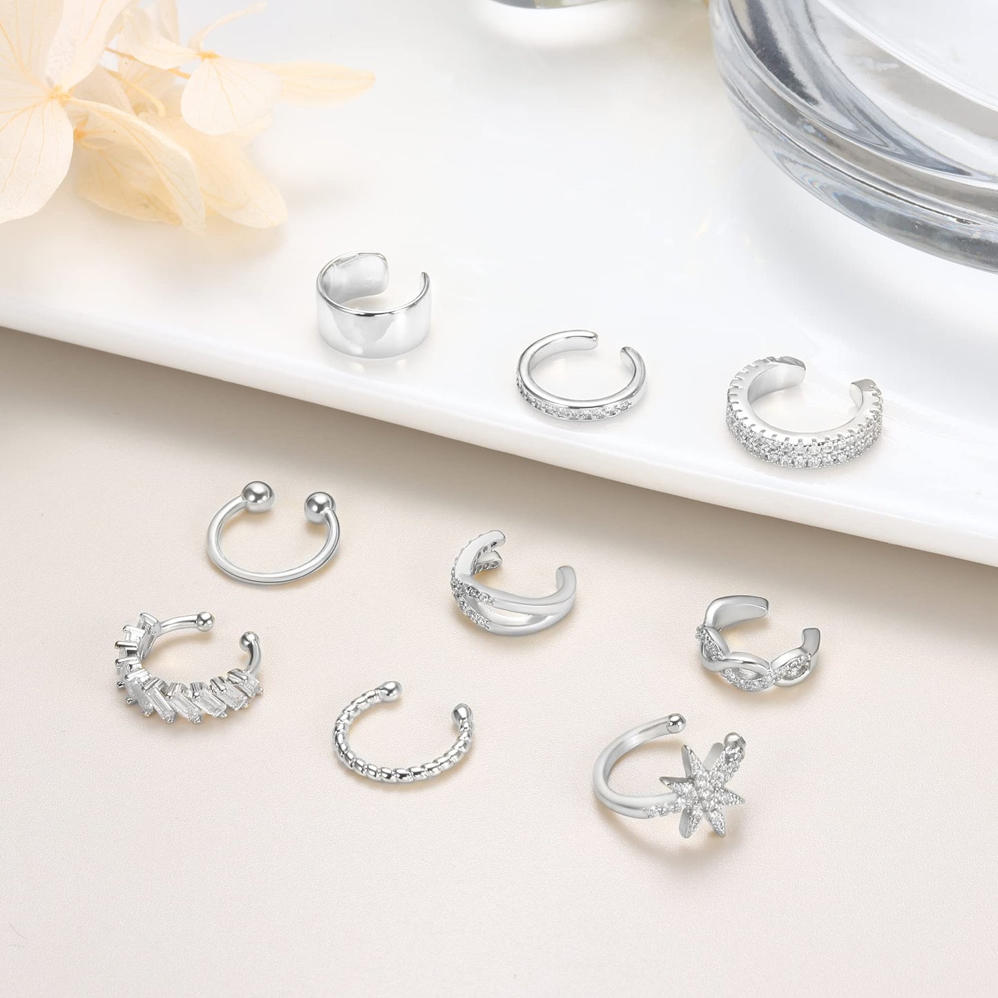 Dochais 9Pcs Ear Cuff 14K Gold Plated Cuff Earrings Gold Ear Cuffs Non Pierced Ear Clips Cartilage Earring Fake Earrings (12pcs-Silver)