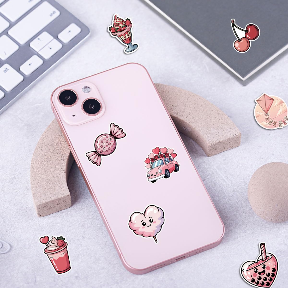 60 Pcs Cute Kawaii Valentine Stickers Pack – Romantic Love Heart, Donut, Bear & Cupcake Vinyl Decals for Water Bottles, Laptops, Journals & Gift Wrapping, Aesthetic Pink Love Stickers Set (Valentine3)
