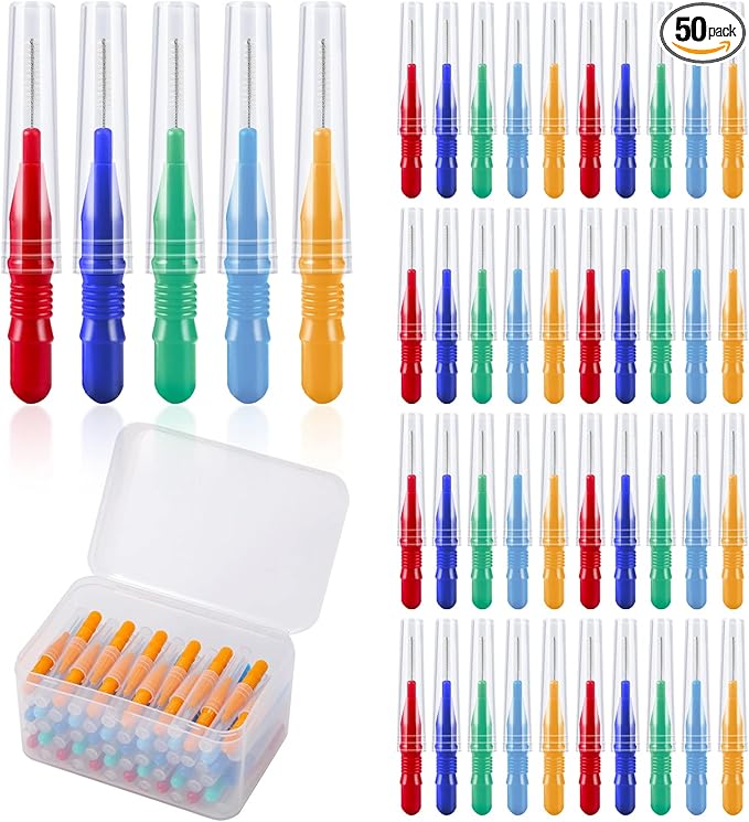 Annhua 50 Pcs Interdental Brushes Floss Braces Brush for Cleaner Interdental Brushes Between Teeth, Dental Brush Picks Flosser Tooth Cleaning Tool Mixed Sizes