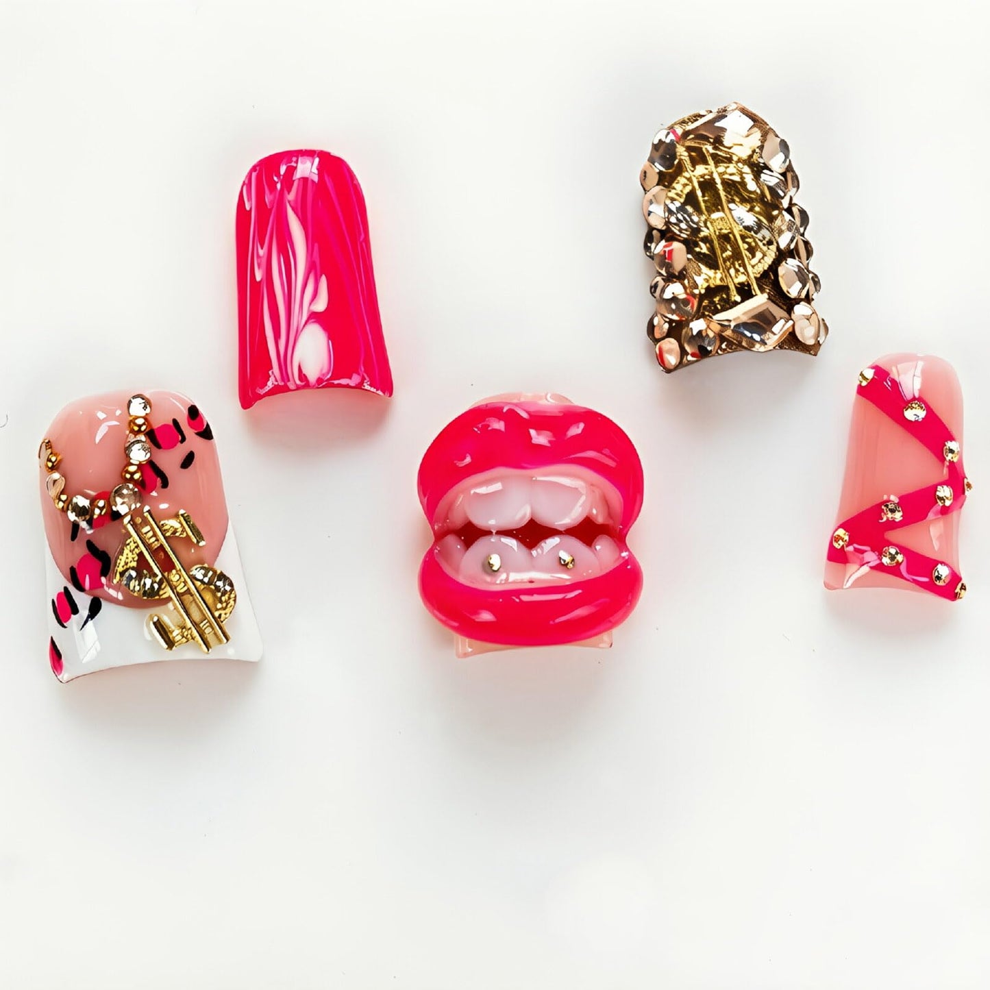 Short Handmade Press on Nails Duck Nail Tips,Thick 3D Floral Reusable Fake Nails Hand Made Acrylic Nails for Women 10pcs (Size M）