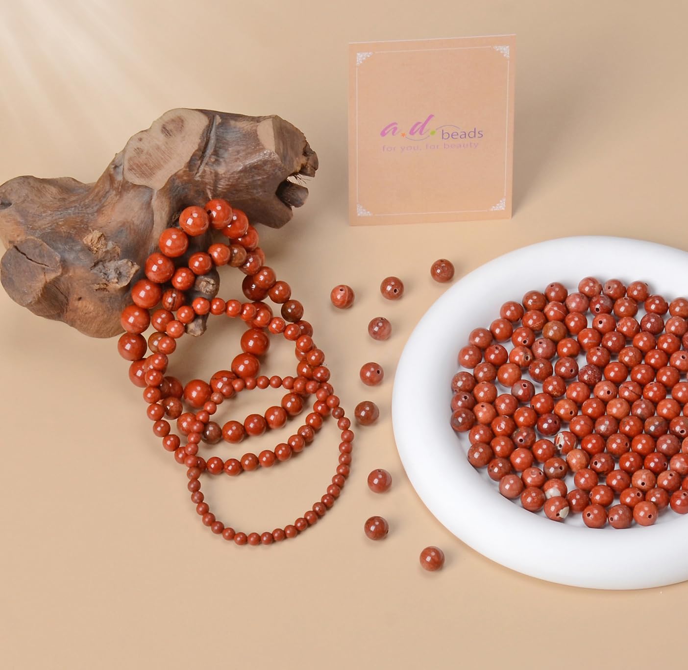 AD Beads Handmade Gemstone Stretch Elastic Bracelet Crystal Healing Reiki Nature's Beauty and Spiritual Essence Unisex (8mm, Red Jasper)