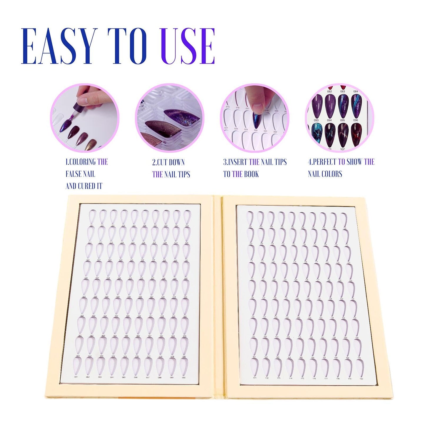 Acycoin2A 180 Nail Color Display Book Chart with 240 Nail Tips (B Style)