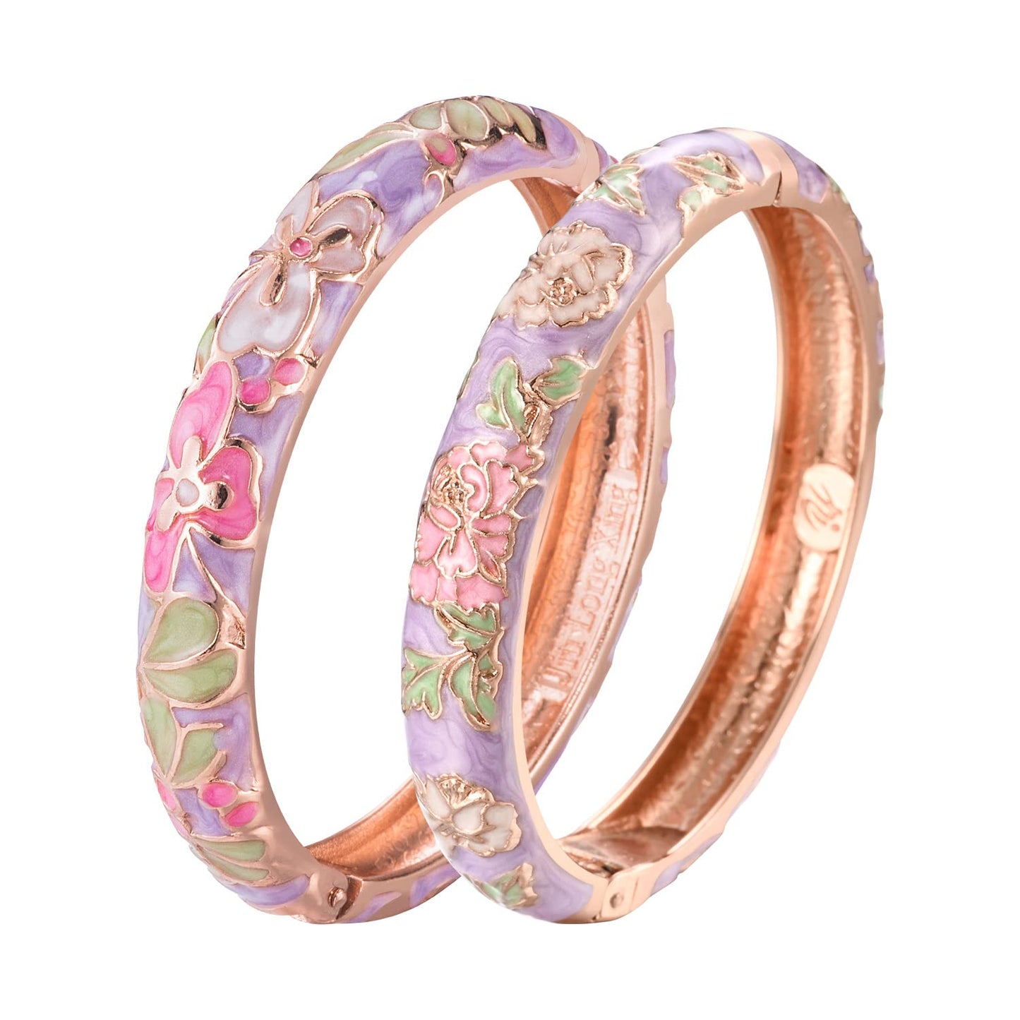 UJOY Gorgeous Bracelets Enameled Floral Cloisonne Gift Plated Cuff Bangles Jewelry Sets Box for Women 55A100-55A113 Purple
