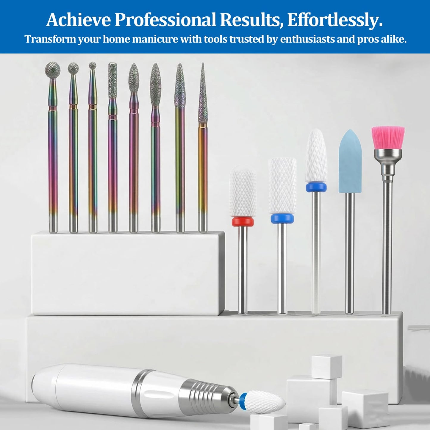 Cuticle Nail Drill Bits Diamond & Ceramic Grits Professional Nail Drill Bits for Electric Nail Files, Manicure Pedicure, Gel & Acrylic Nails, Home Salon Use (13 Packs）