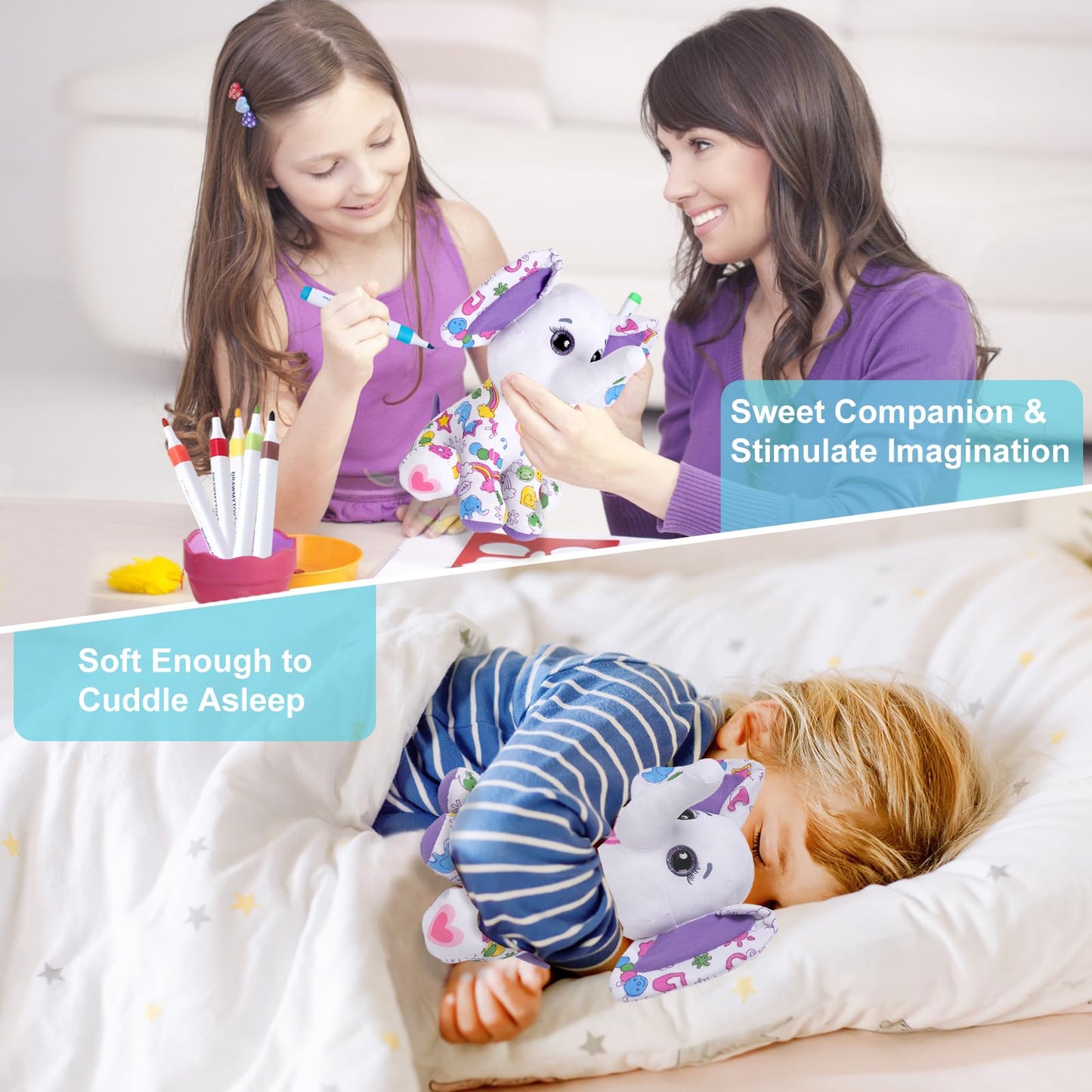 DRAWMYTOY DIY Coloring Plush Toy with Washable Markers, Scribble Pets Stuffed Animal, Doodle Dolls Art Toy for Boys and Girls Ages 3-8, Birthday Gift (Elephant)
