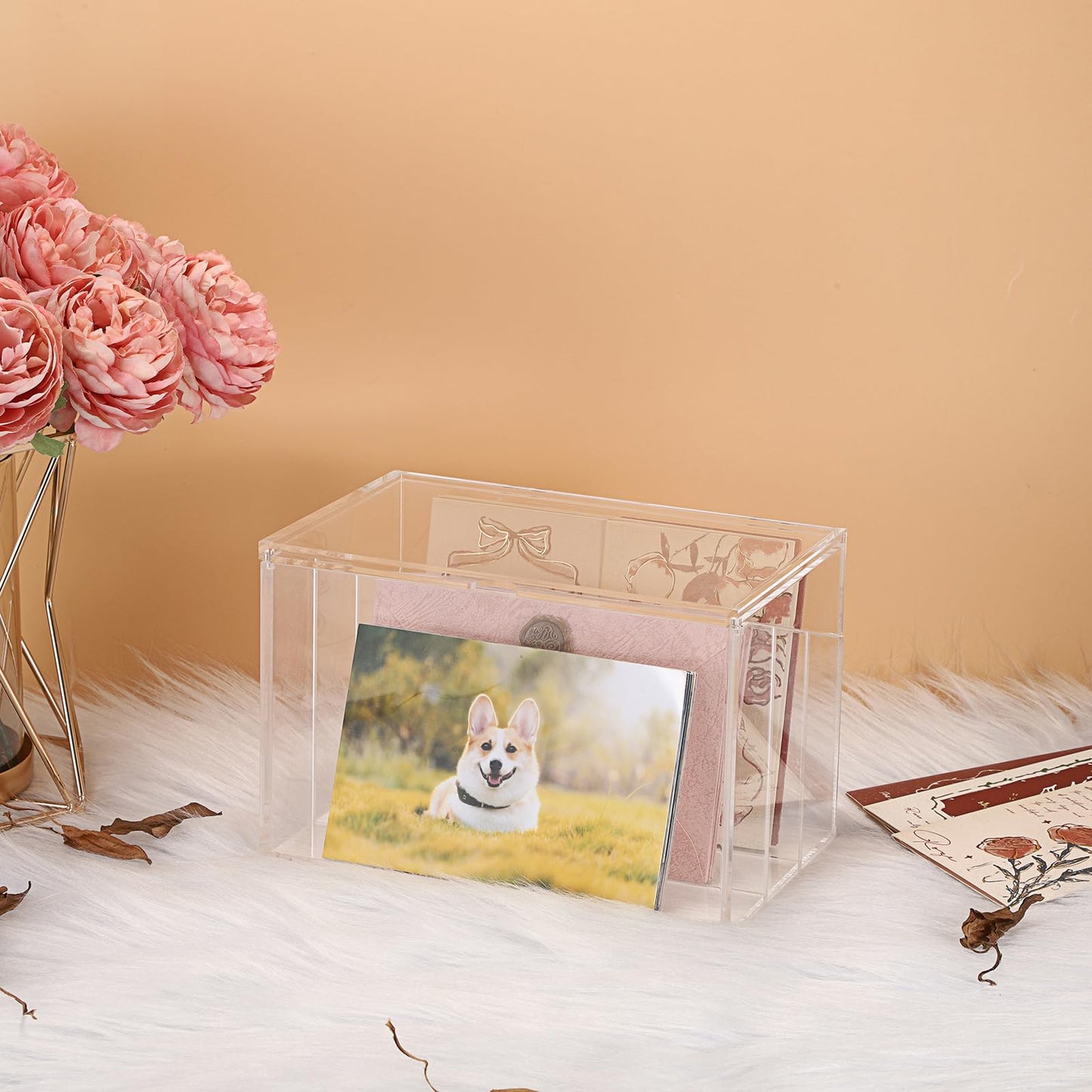 BTSKY Clear Acrylic 5 x 8 inch Index Card Box with Sign Lid & Removable Inserts, Divided 3-Compartment Index Card Holder Notecard Box Photo Storage Organizer for Filling Note Cards,Flashcards, Recipes