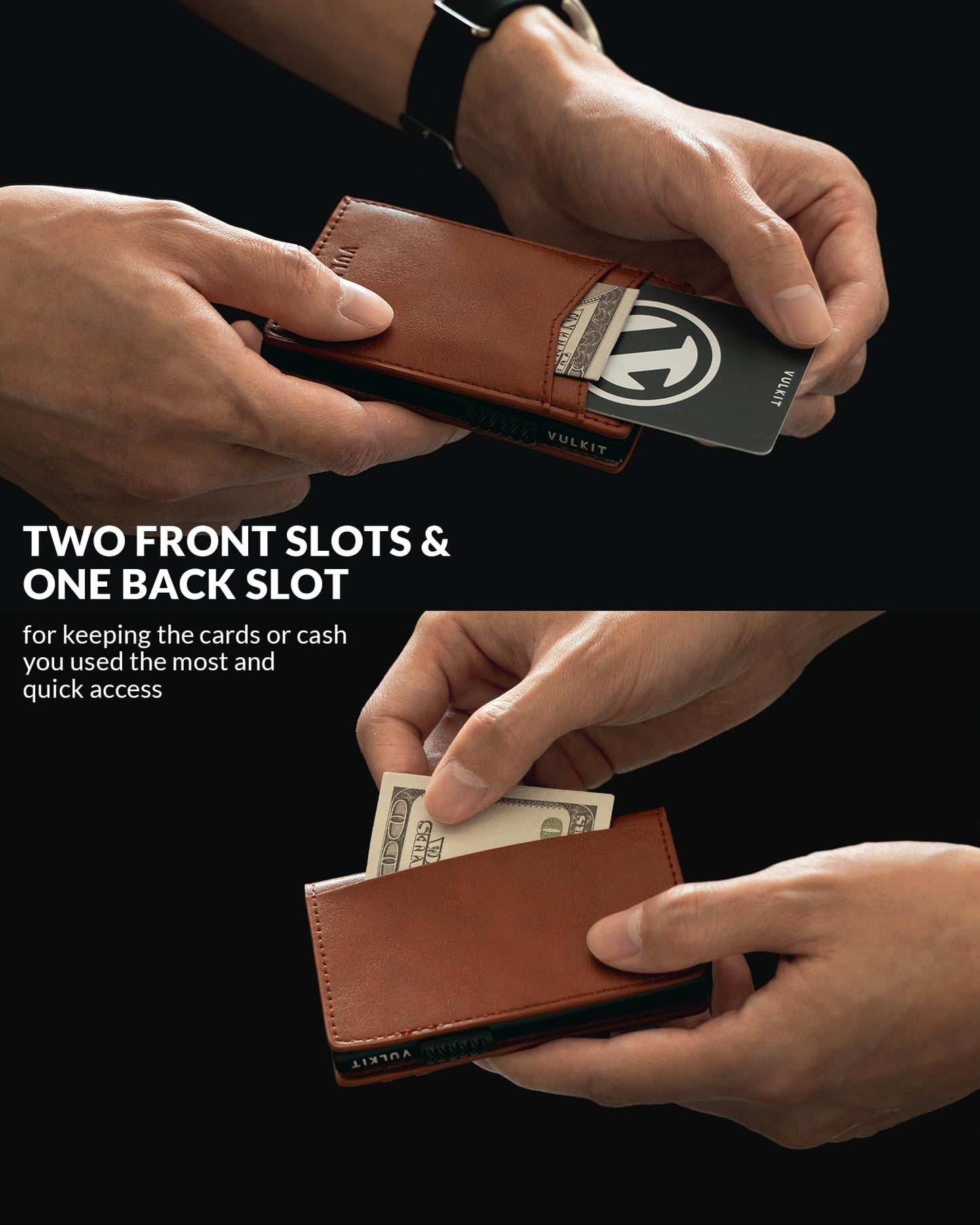 VULKIT Men's Slim Wallet Pop Up Card Holder RFID Blocking Metal Wallet Minimalist Design Holds Up to 11 Cards