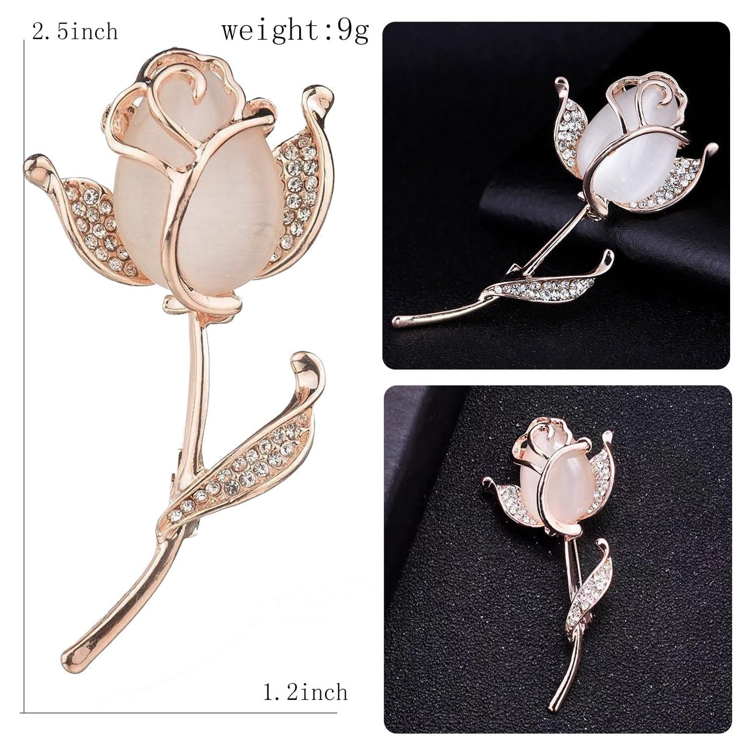 Rose Flower Crystal Brooches Pins Fashion Beautiful Created Rhinestone Pearl Floral Brooch Good Idea for Party Dance Wedding Banquet for Elegant Women Girl (Gold Rose Flower)