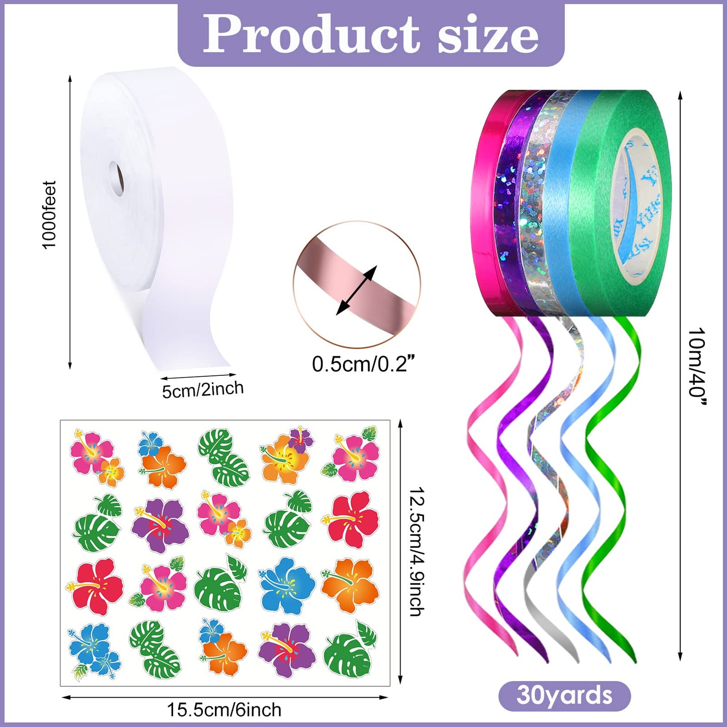 Karenhi Candy Lei Making Kit for Graduation Include 2 Inch x 1000 ft Ldpe Poly Candy Lei Tubing Roll,30 Pcs Graduation Ribbon,50 Sheets Flower Stickers Clear Netting Bags for Crafts Wreath