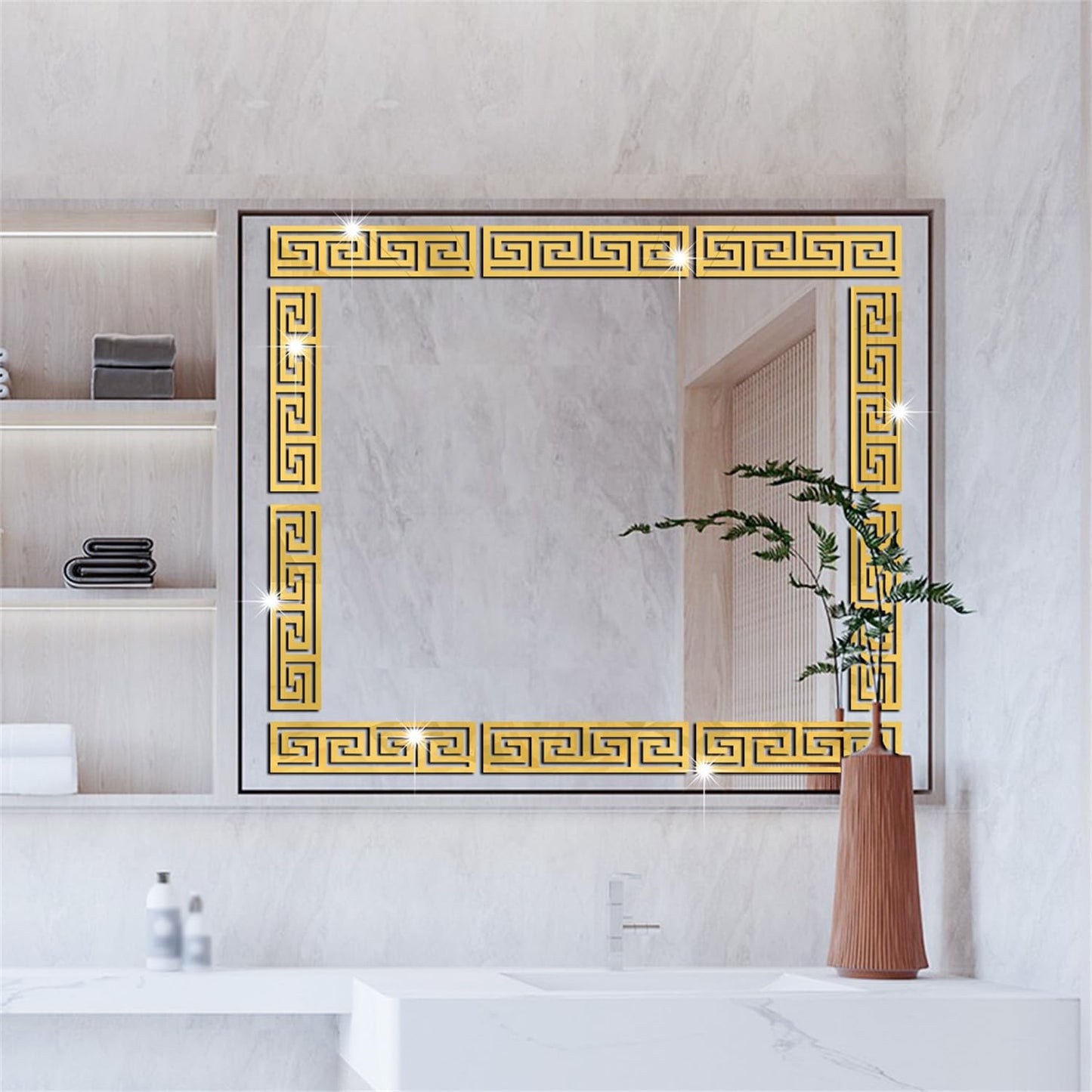 MACGIKMIRO 12 Pcs Geometric Shape DIY Acrylic Wall Stickers Removable Adhesive Wall Mirror Decor for Living Room Home Background (Gold)