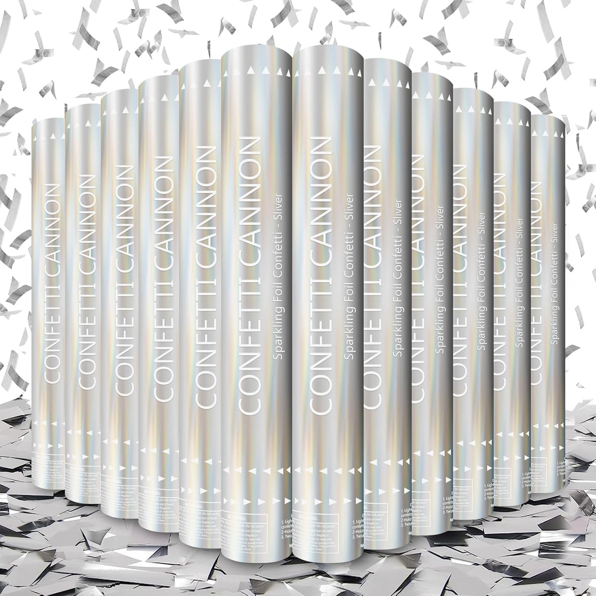 Confetti Cannon 12 Pack Sliver Confetti Poppers 12 Inch Streamer Cannon Foil Party Poppers Confetti Shooters Silver Mylar Popper Cannon Bulk for Wedding,Birthday,Graduations New Year Celebration