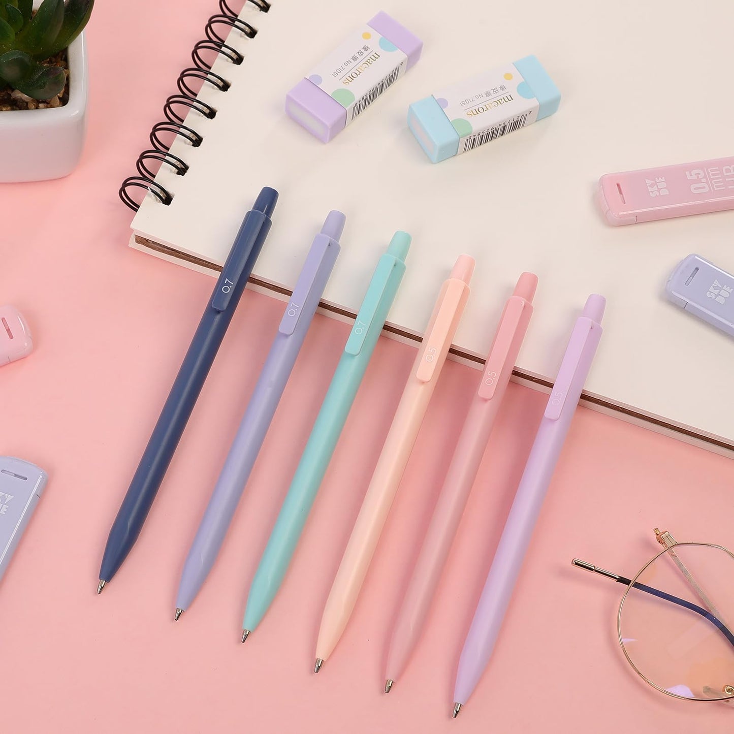 SKYDUE Cute School Supplies 38 PCS, Pencil Case with 12 Pastel Highlighters, 5 Black Gel Pens, Mechanical Pencils, College Essentials Students Stationary Set Dark Blue