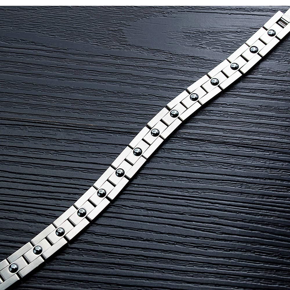 Feraco Magnetic Bracelets for Men Sleek Titanium Stainless Steel Magnetic Bracelet with Double Row 4 Elements Magnets Adjustable (Set of 2)