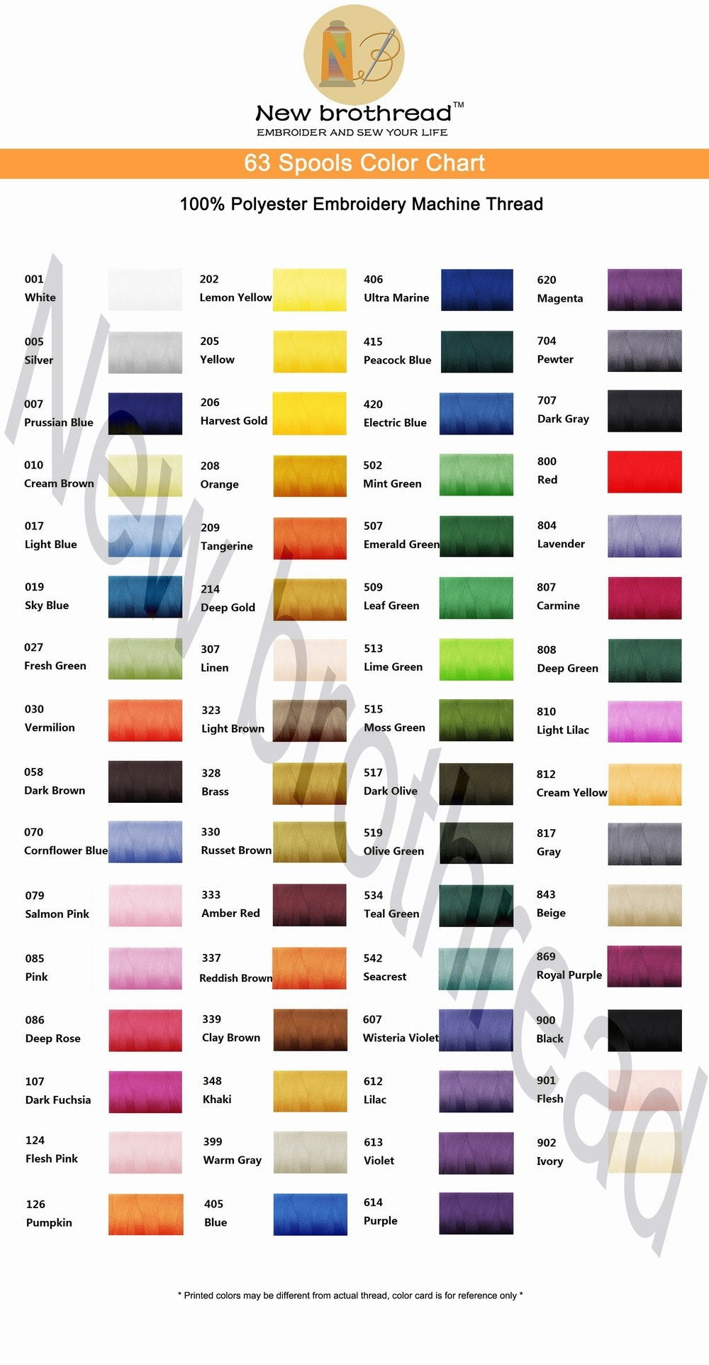 New brothread 63 Colors Compatible with Brother Polyester Embroidery Machine Thread Kit 500M (550Y) Each Spool Compatible with Brother Babylock Janome Singer Pfaff Bernina Embroidery Sewing Machine
