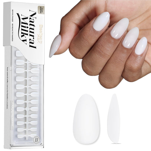 Beetles Natural Milky White Nail Tips | 160PCS, 16 Sizes Short Almond Nail Tips | Pre-Colored Full Cover Soft Nail Gel Fake Nails | Salon-Gel Look for DIY Manicure