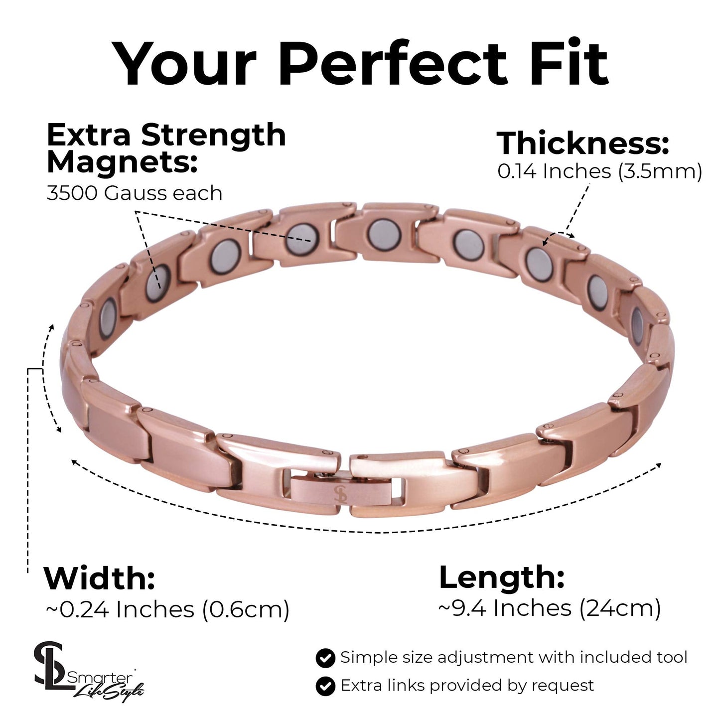 Smarter LifeStyle Elegant Titanium Magnetic Anklet for Women - Adjustable Bracelet Length with Sizing Tool for Perfect Fit, Womens Magnetic Anklet (Rose Gold)
