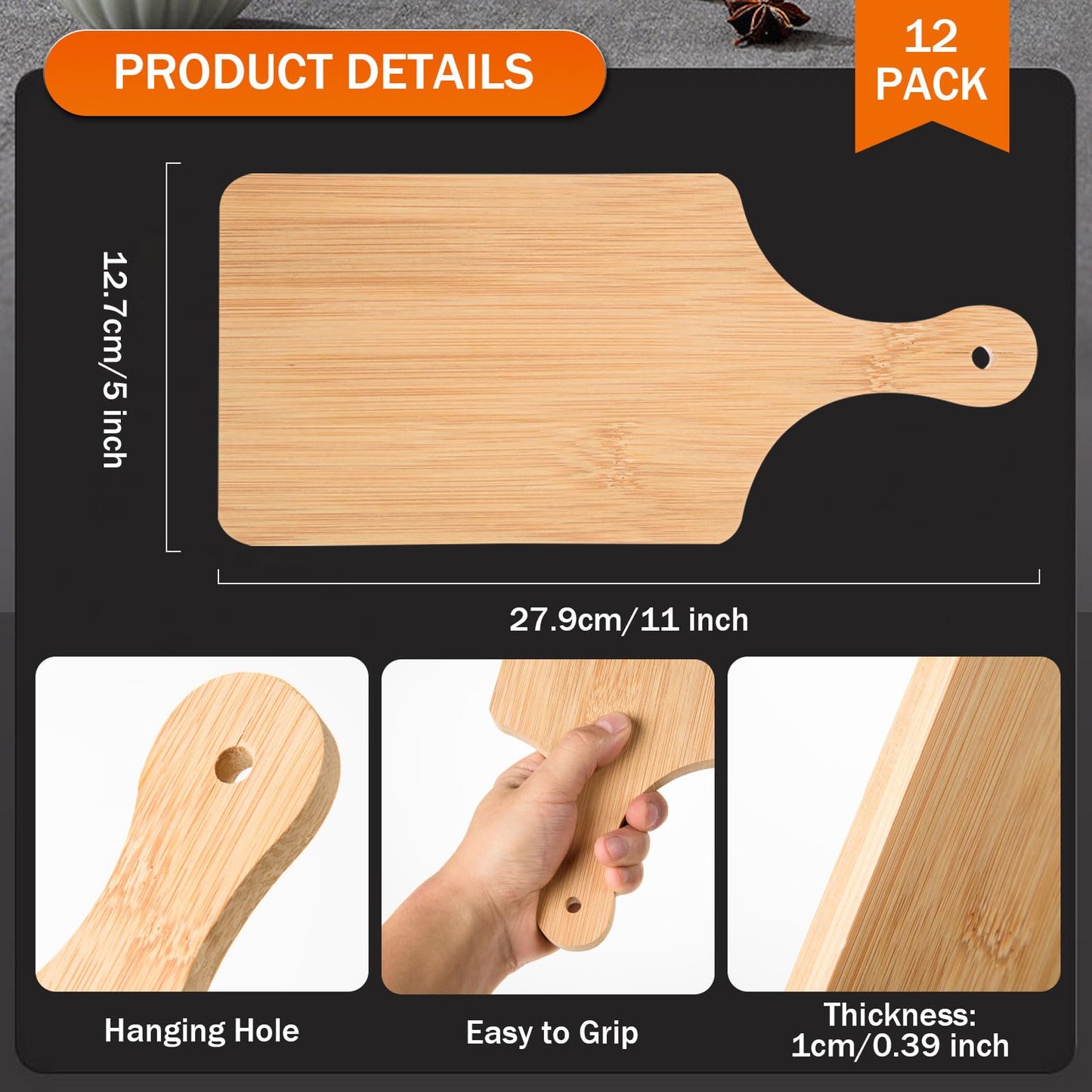 12 Pcs Thicken Bamboo Cutting Board Bulk 11x5 Inch Personalized Wood Chopping Board Customized Laser Engraving Serving Charcuterie Boards for Wedding Mother's Day Housewarming Present,0.39" Thick
