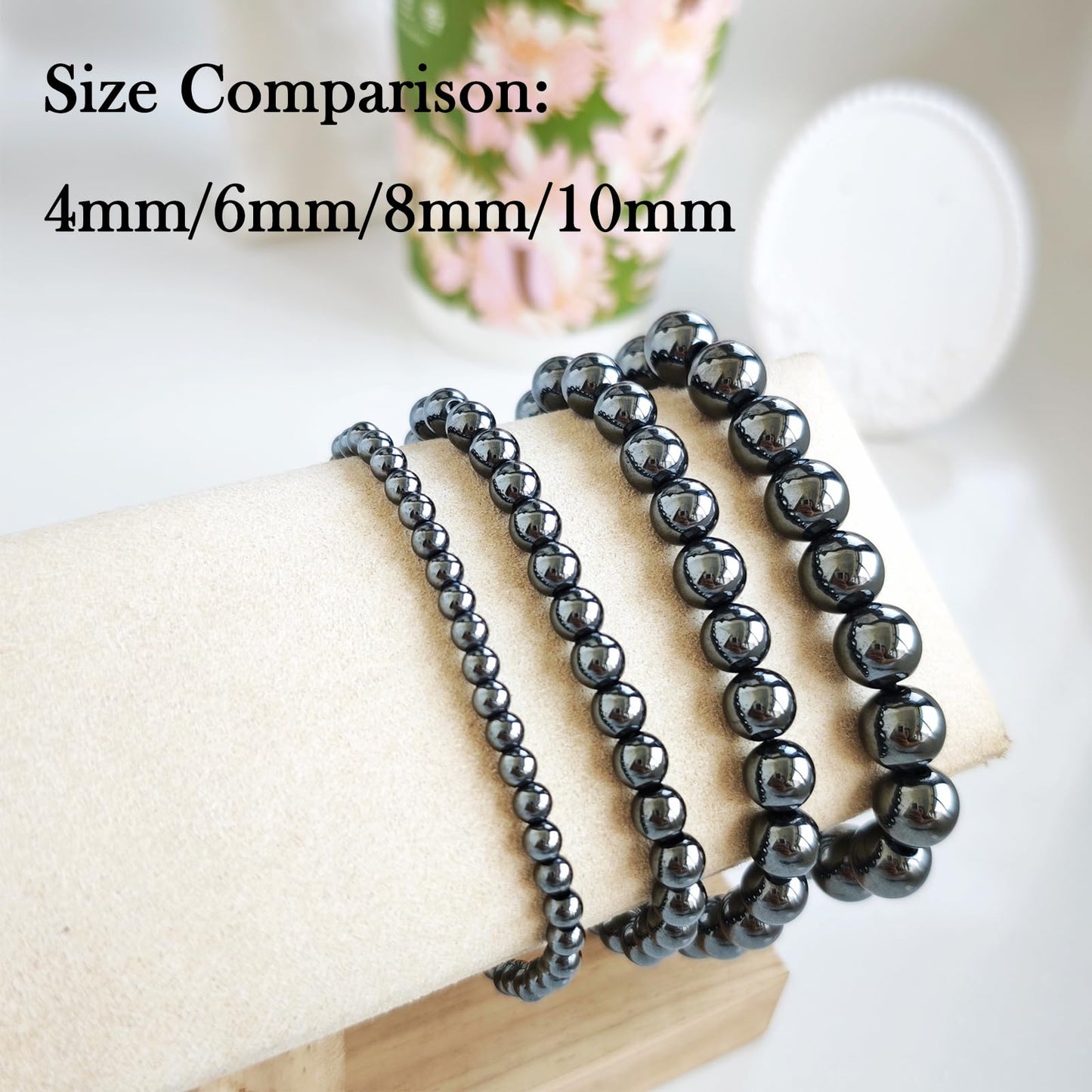 Handmade Natural Gemstone Elastic Bracelet - Healing Crystal Beads Jewelry, Unisex (Hematite, 8mm)