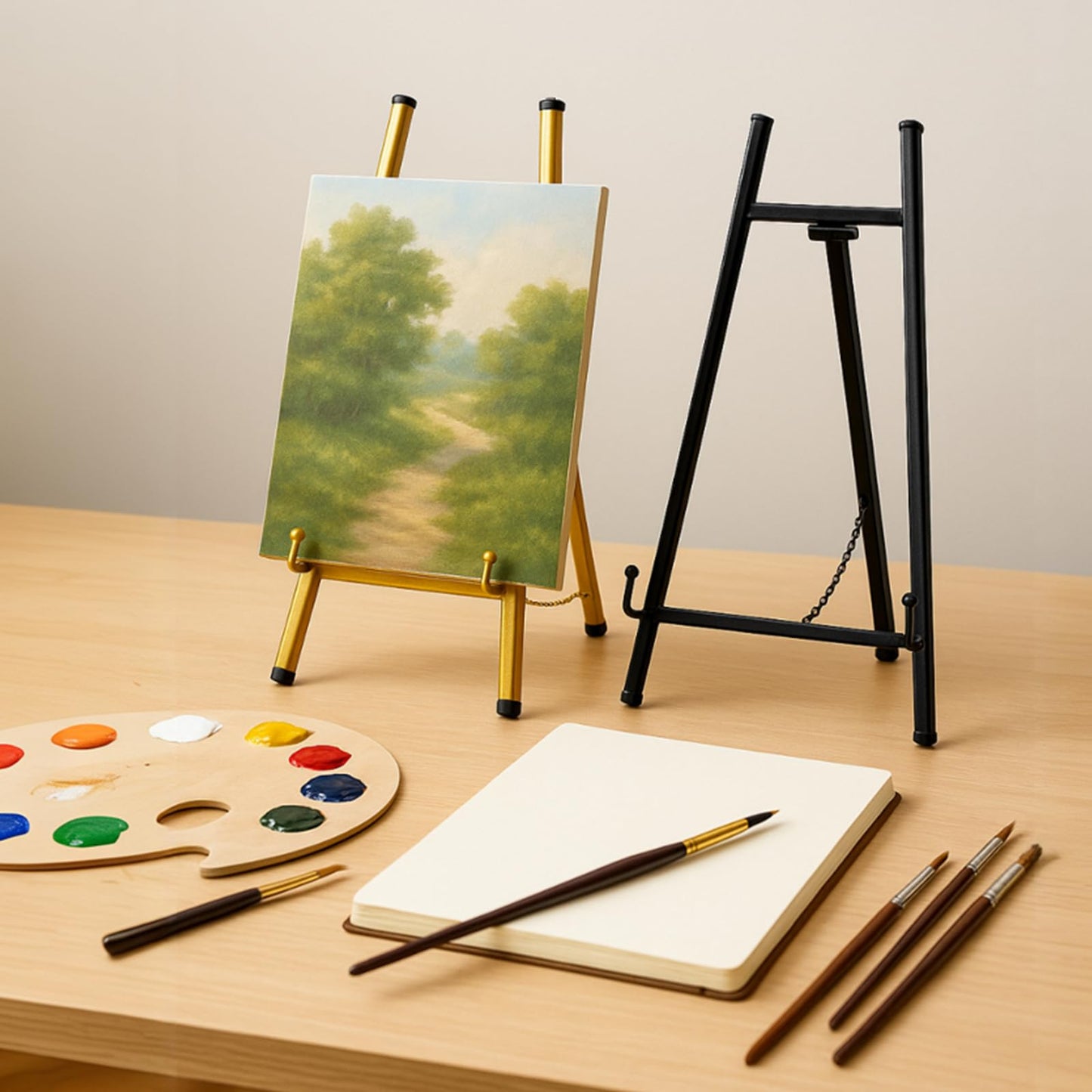 Falling in Art Metal Easel Stand, 16.5" Table Top Easel Stand for Display, Tripod Mirror Plate Stand Holder for Photos, Books and Wedding Signs, Gold
