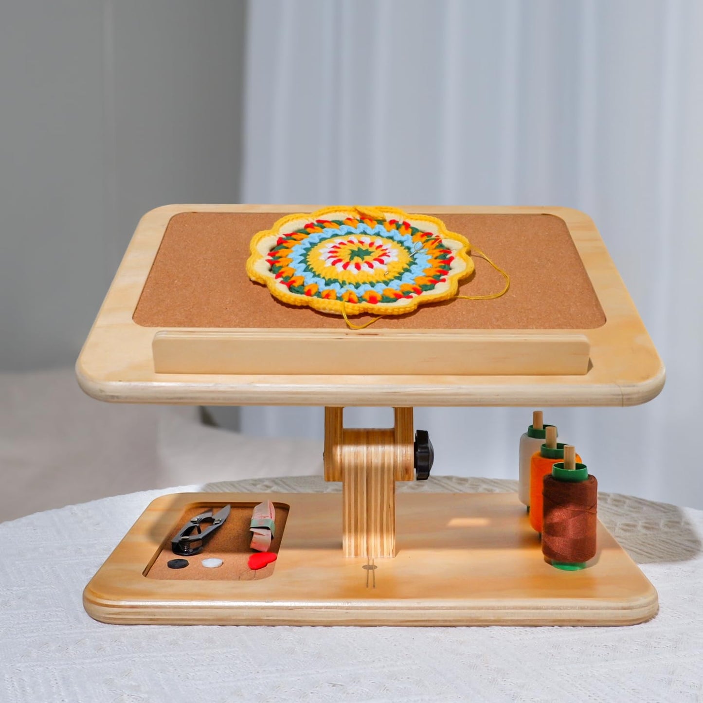 Tnstbiee Adjustable Lap Desk for Sewing & Crafting - Portable Folding Table with Wood Storage for Sewing Machines & Accessories, Perfect for Cross Stitch, Reading, iPad Use & Craft Essentials