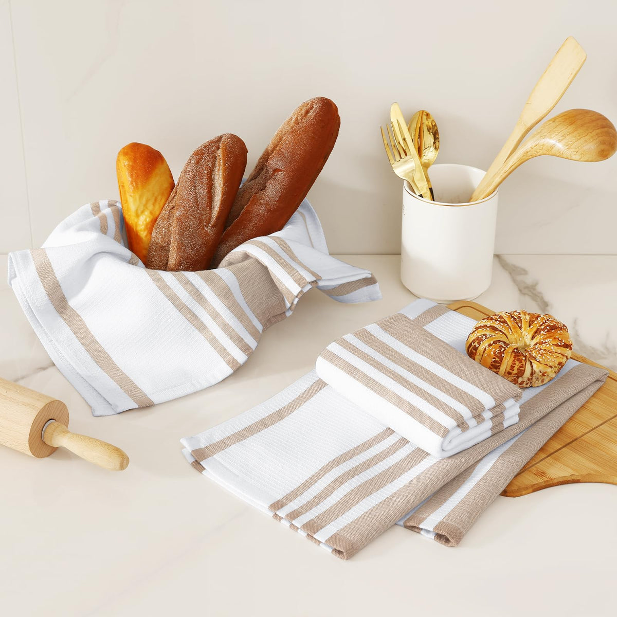Premium Cotton Stripe Kitchen Towels 6 Pack (6 Count)