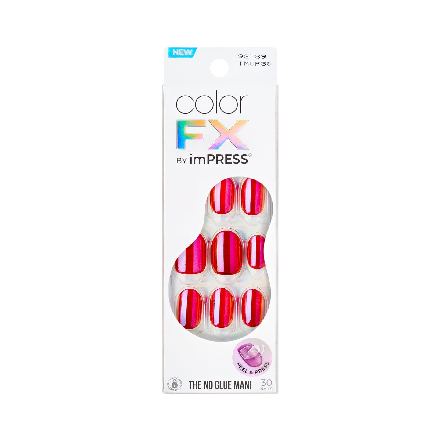 Kiss colorFX by Impress Press On Nails , ‘Floating’, Solid Red with Pearlescent Finish, Short Oval, IMPROVED adhesive, Includes 30 Fake Nails, Prep Pad, 1 Manicure Stick, 1 Mini Nail File