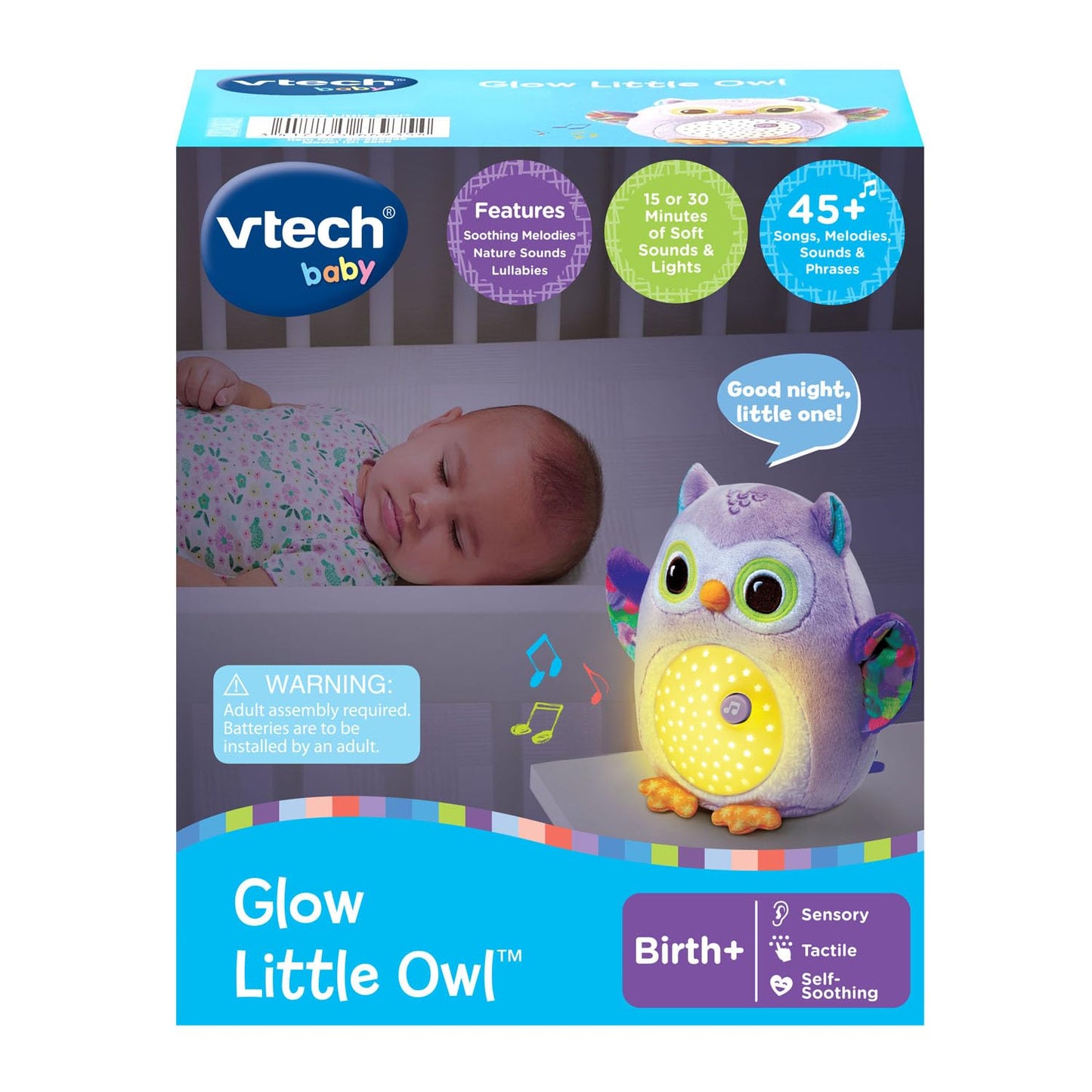 VTech Baby Glow Little Owl Sleep Soother with Cry Sensor, Music and Nature Sounds, Purple