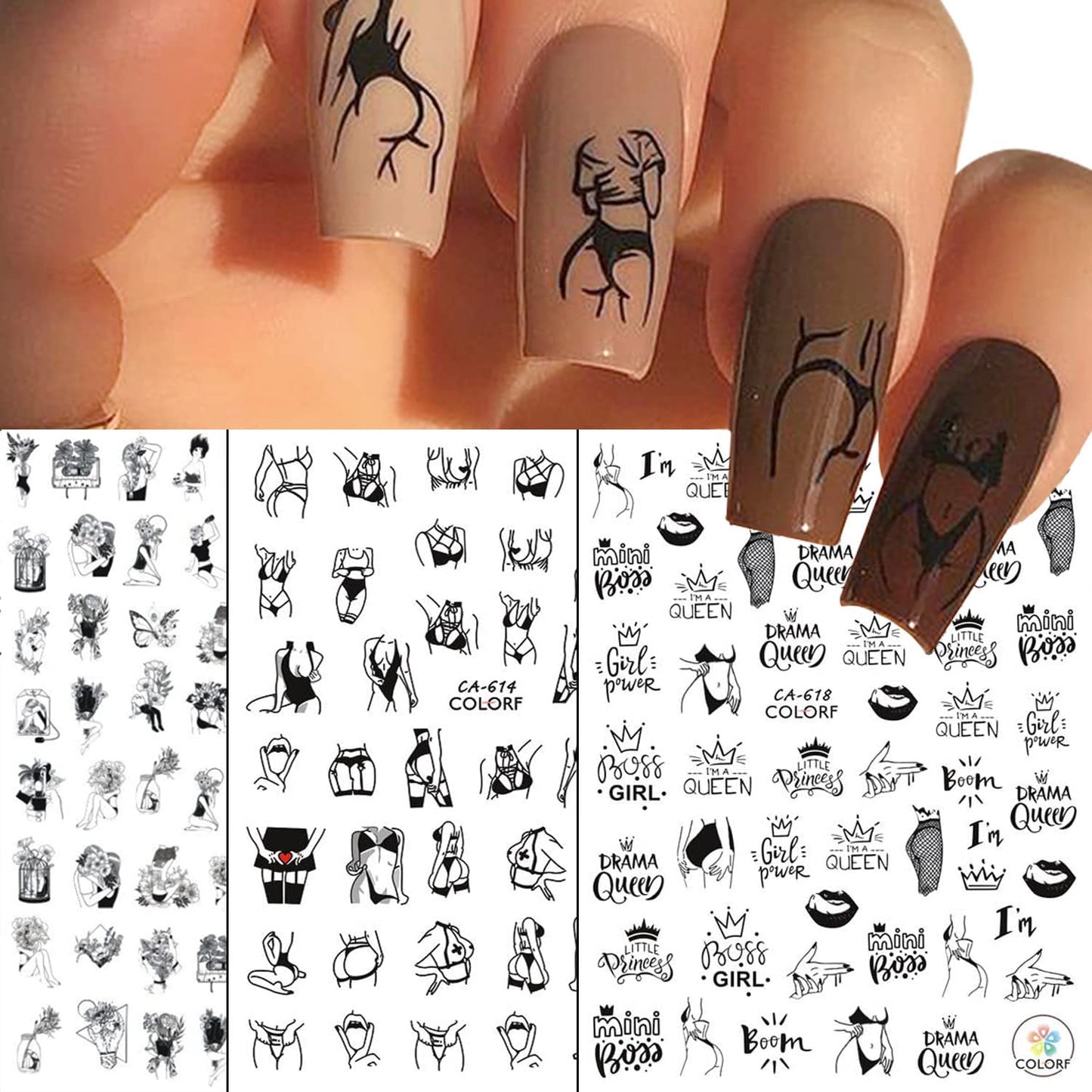 6 Sheets Sexy Girls Nail Stickers and 6 Sheets Dog Nail Stickers