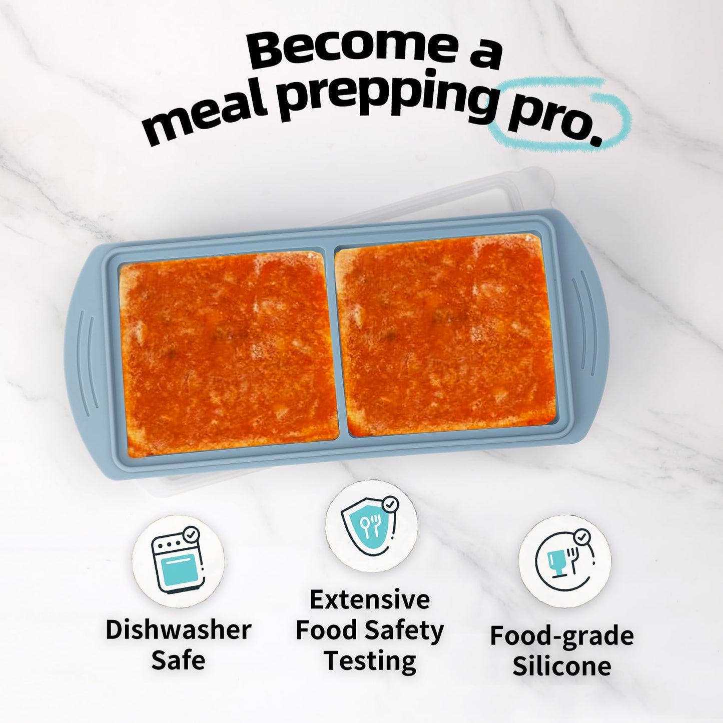 witice Silicone Freezer Molds Gift Set with 1 Tbsp,2 Tbsp, 1, and 2 Cup Silicone Freezer Trays With Lids - Meal Prep and Kitchen Essentials Bundle - (Blue 4 Pack)