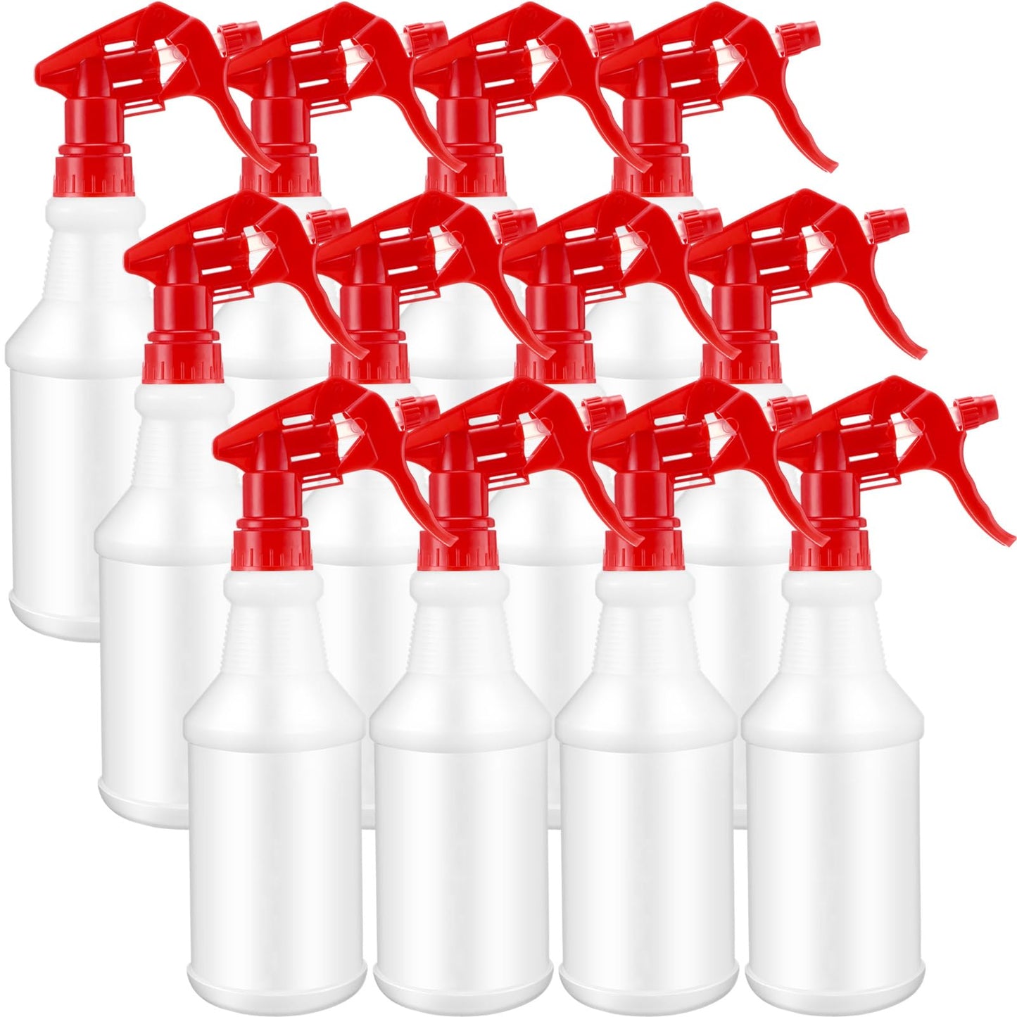 Eccliy 12 Pcs 16 Oz Plastic Spray Bottle, Adjustable Empty Reusable Sprayer for Cleaning, Planting, Water, Bathroom and Kitchen, BBQ, Commercial and Residential (Original,Pure Red)