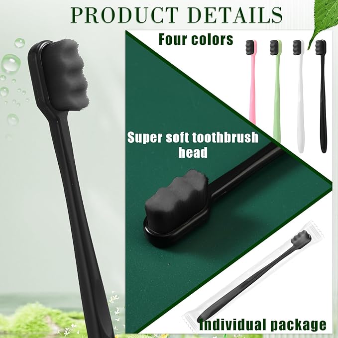 Pinkunn 36 Pcs Soft Bristle Toothbrush Micro Nano Manual Toothbrush with 20, 000 Bristles for Sensitive Gums Adult Family, 4 Colors(Black Bristles)