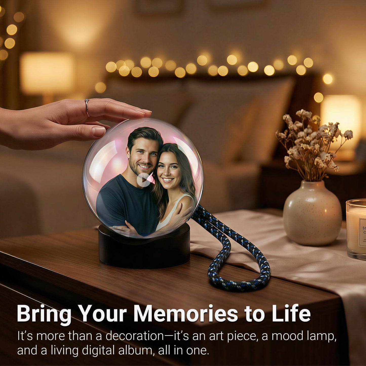 Sniegauu Memory Orb Ball – 2.7" Crystal Video Orb, USB Upload Photos & Videos, Auto Loop Playback, Personalized Gift for Couples, Anniversary, Birthday, Wedding & Mother's Day (Mac & Windows)