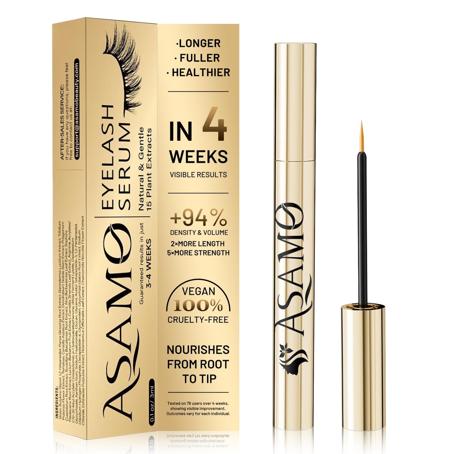 Eyelash Growth Serum – 15 Plant Extracts for Longer, Denser & Robust Lashes,Boosts Natural Lash Development,eyelash serum,Enhance Natural Beauty, Hypoallergenic Oil Free,lash growth serum（PURE GOLD）