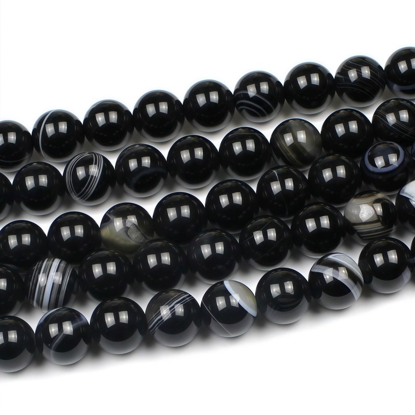 MJDCB Natural Black Striped Agate Round Loose Beads for Jewelry Making DIY Bracelet Necklace (10mm)