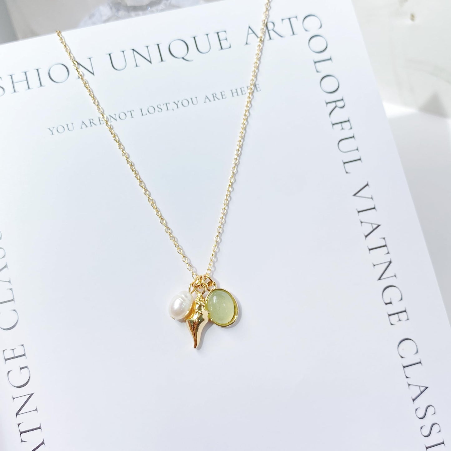 Cliory Adjustable Pearl Necklaces 14k Gold Plated Necklace Natural Pearl Shell Necklace Waterproof Pendant Jewelry for Women and Gift