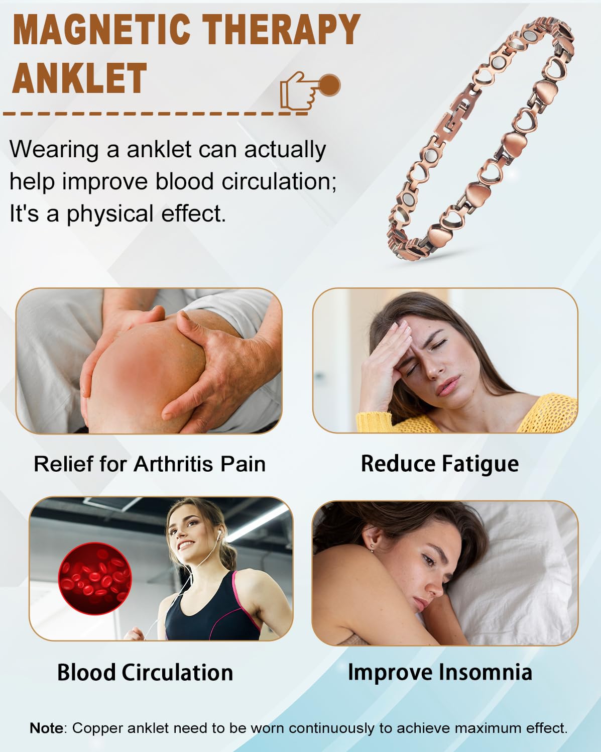 MagVIVACE Pure Copper Anklet for Women, Magnetic Ankle Bracelet with Magnet (Type A -2pcs)