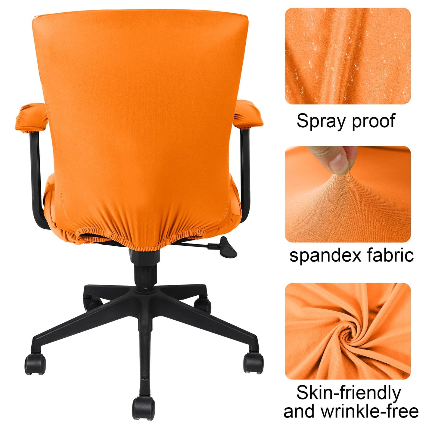 Tallew 4 Pcs Office Chair Covers Set Computer Universal Protective Stretchable Chair Seat Covers Desk Armrest Cover Pads Office Cushion Backrest for Rotating(Regular,Orange)