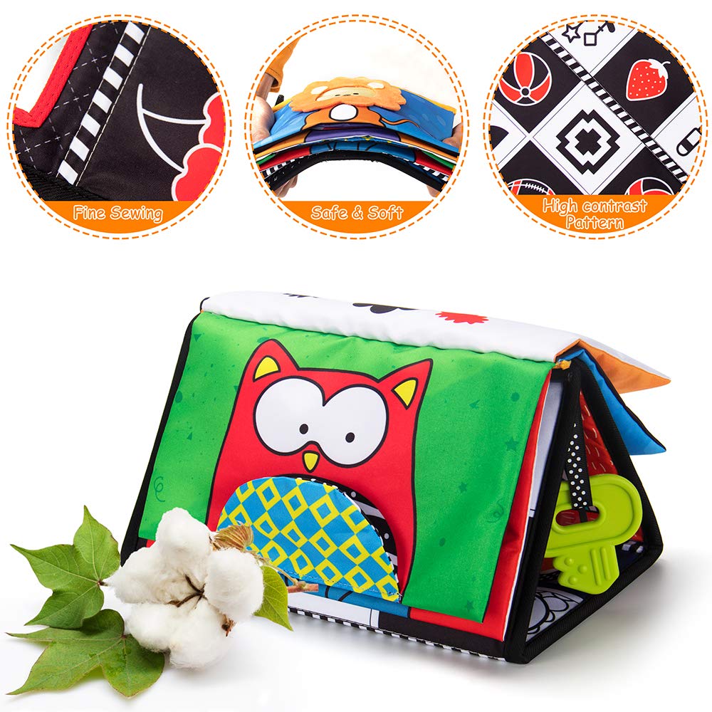 Tummy Time Sensory Toy Infant Toys Newborn High Contrast Development Toy with Crinkle Cloth Book & Teethers Strengthens Neck & Core, 2 3 4 5 0-6 Month Montessori Crawling & Visual Stimulation Toys